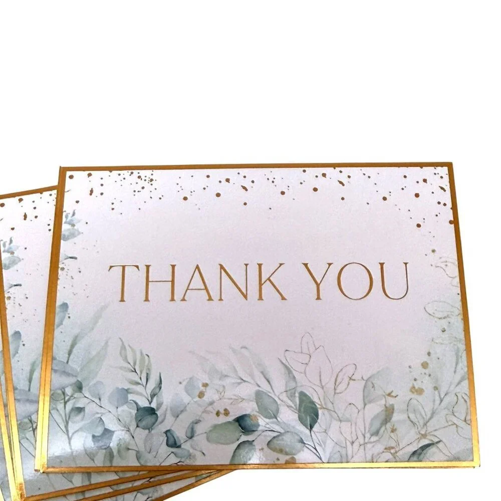 Thank you Cards Set of 10 Green Leaf Design w/ Stickers and Envelopes 3.75x5